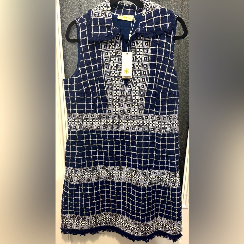 Tory Burch Navy Tweed Dress Size 14